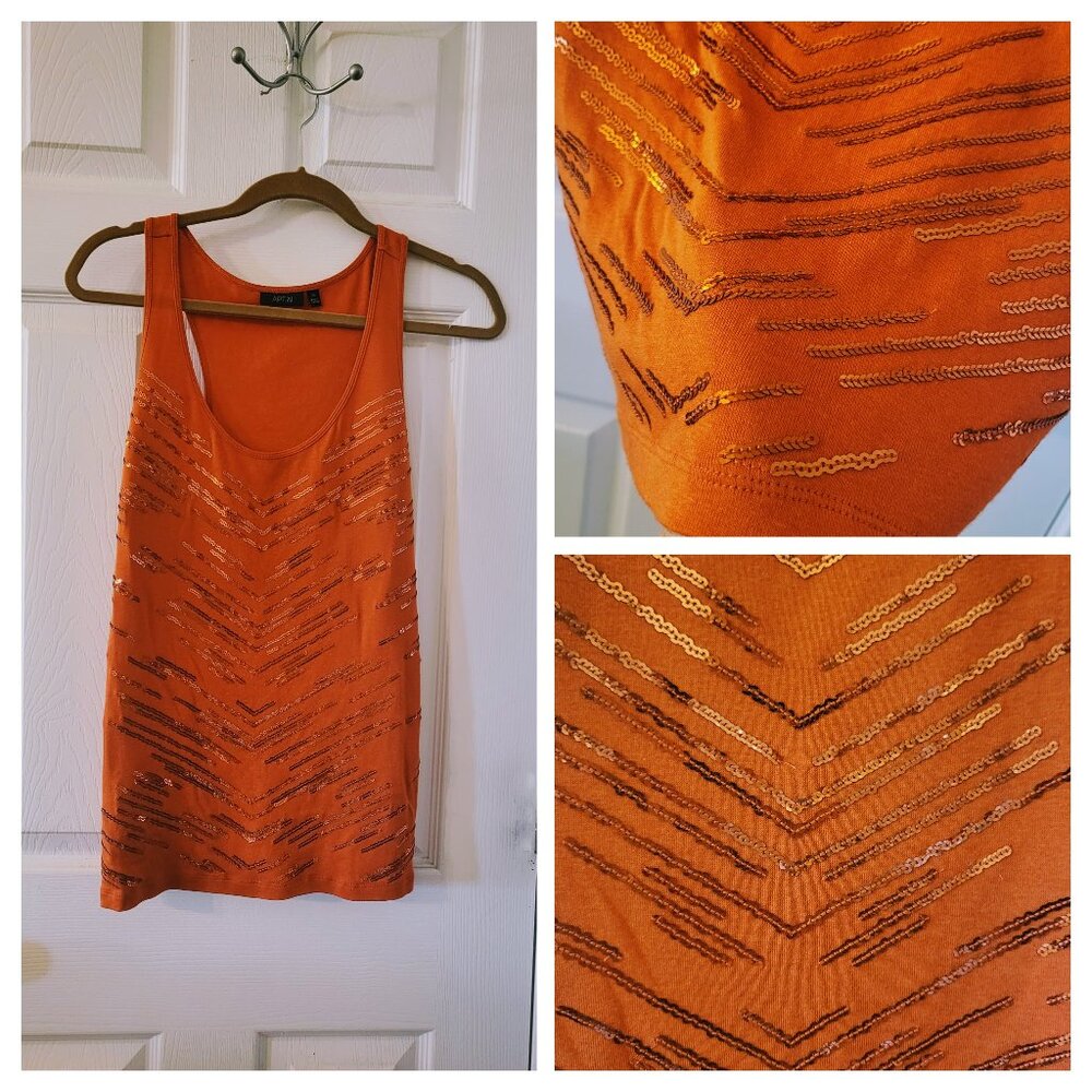EUC Apt 9 Tank Orange Detailed Sequin Pattern Sz XL- Great detail & So PRETTY!